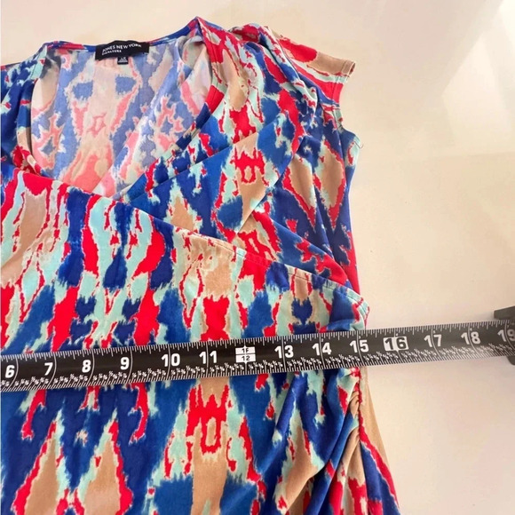 Jones New York Signature || Abstract Crossover Wrap Midi Dress Cap Sleeve Size L - Picture 6 of 9